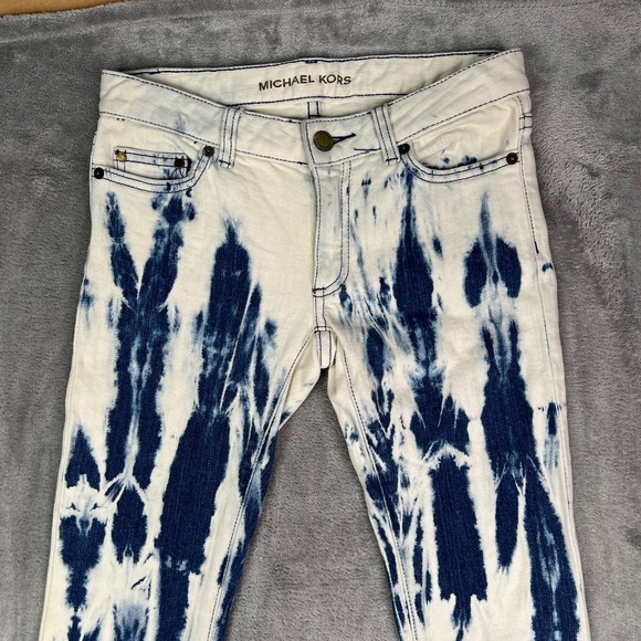 Michael‎ Kors Tie Dye Flare Jeans Women's 27 Blue White Boho Retro 70s High Rise - Picture 5 of 16